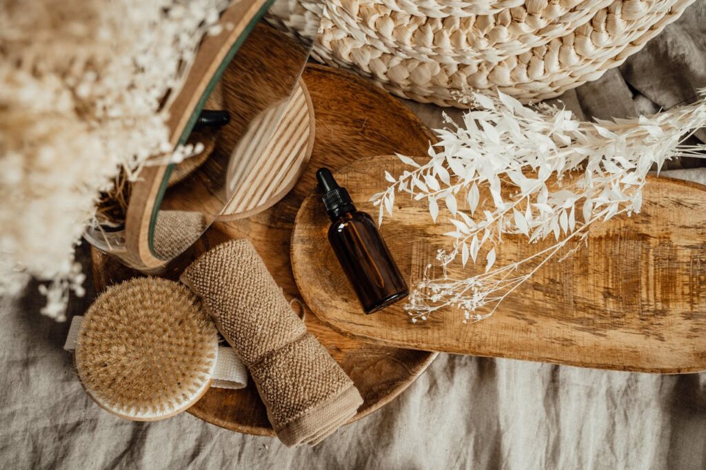 A beautifully arranged spa kit featuring essential oils, bath salts, and plush towels—an ideal choice for custom Valentine’s Day gifts to pamper your loved one on Valentine’s Day 2025.