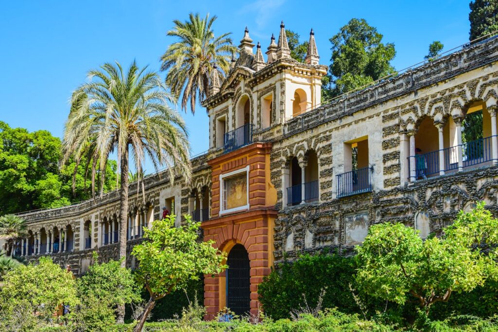 Stunning view of the Royal Alcázar of Seville, an architectural jewel that enhances any Spain travel itinerary.