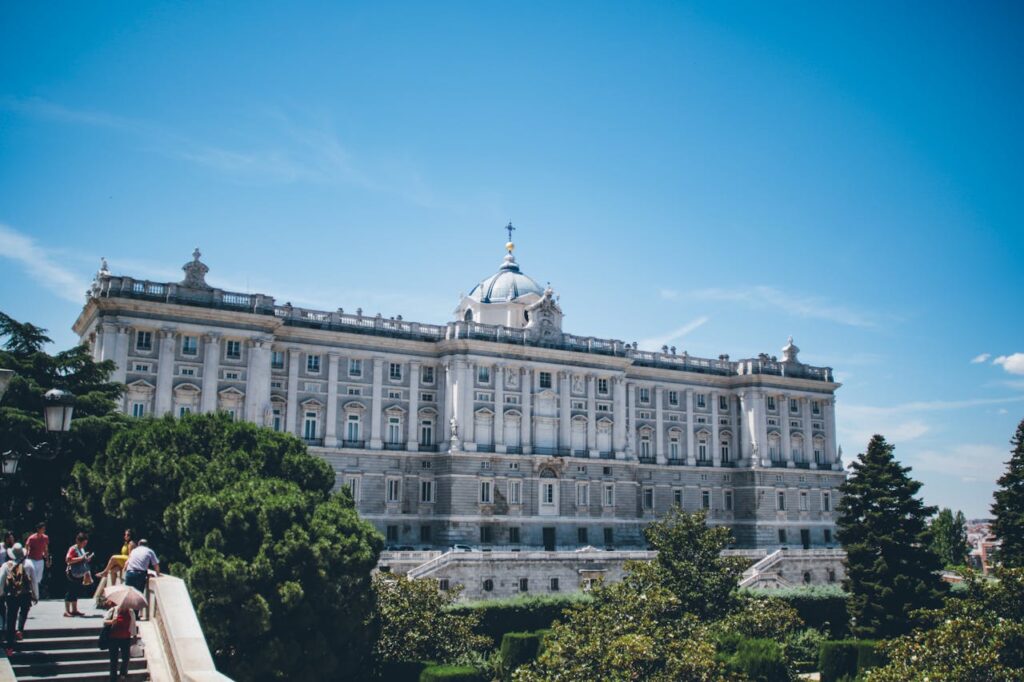 Majestic view of the Royal Palace in Madrid, a must-see landmark on any Spain travel itinerary.