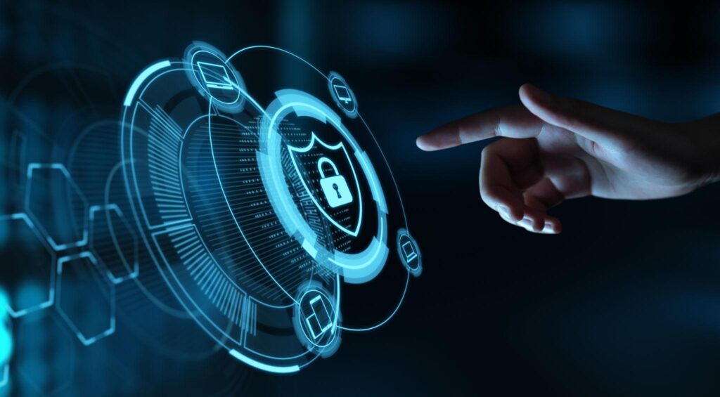 hand using virtual blue technology screen to block AirDNA from having access to Airbnb listing